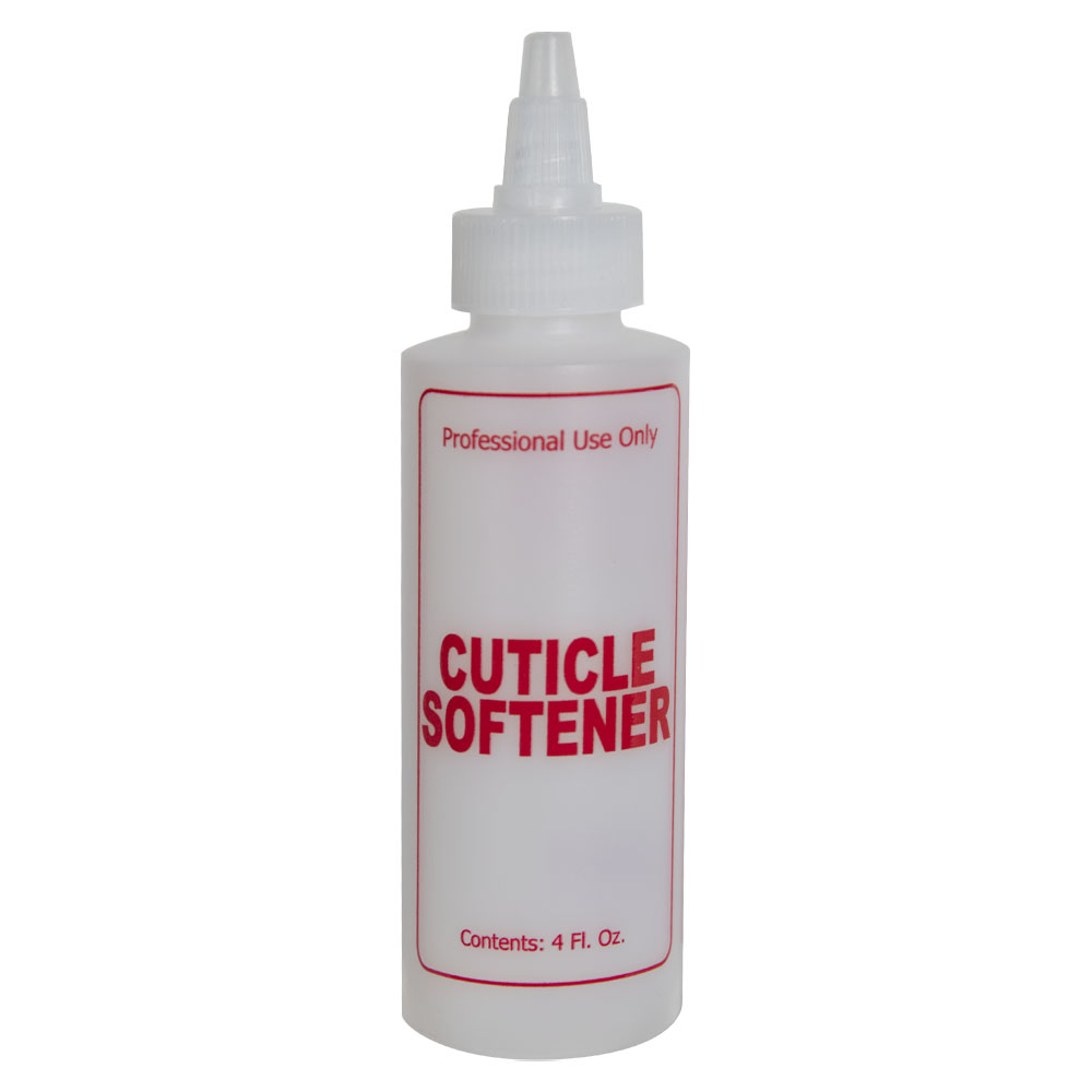 4 oz. Natural HDPE Cylinder Bottle with 24/410 Twist Open/Close Cap & Red "Cuticle Softener" Embossed