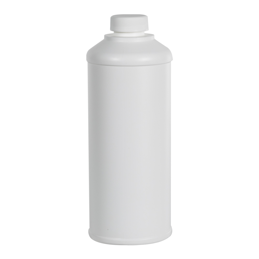 16 oz. White HDPE Round Steel-Yard Bottle with 28/400 White Ribbed Cap with F217 Liner
