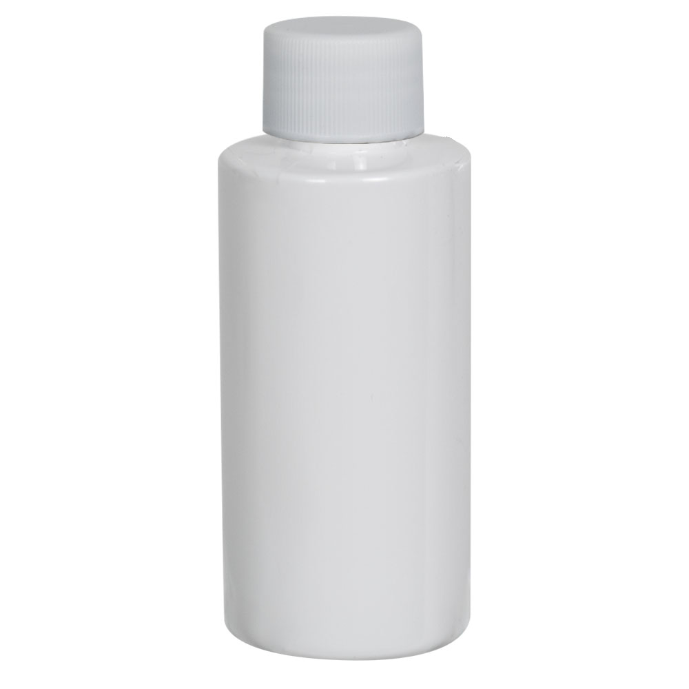 2 oz. White PET Cylindrical Bottle with 20/410 White Ribbed Cap with F217 Liner