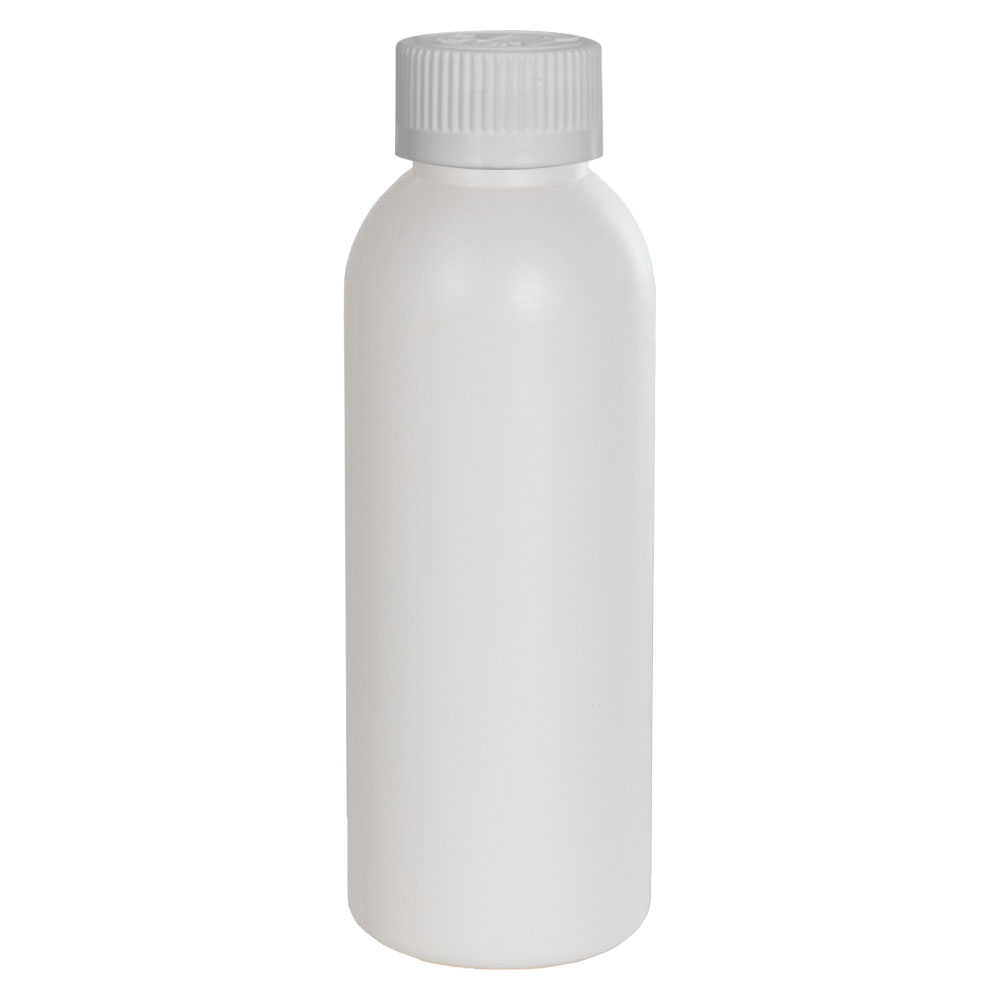 2 oz. HDPE White Cosmo Bottle with 20/410 White Ribbed CRC Cap with F217 Liner