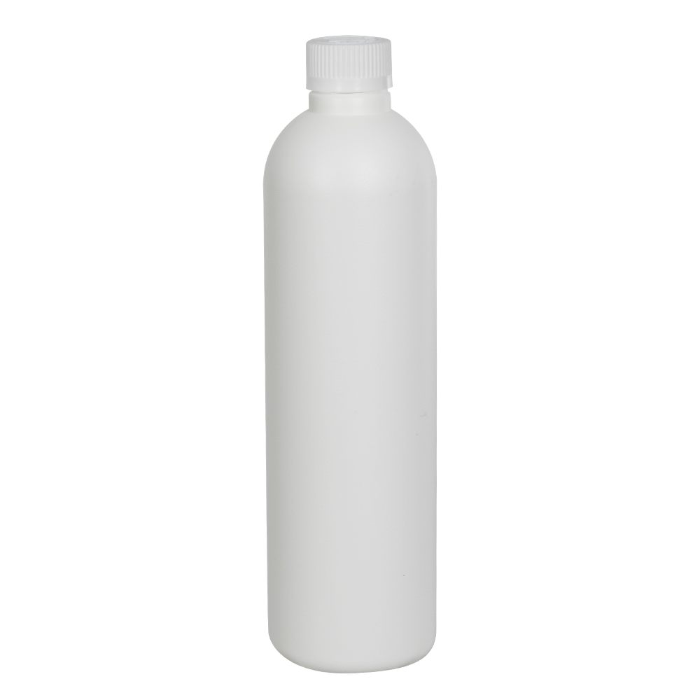 8 oz. HDPE White Cosmo Bottle with 24/410 White Ribbed CRC Cap with F217 Liner