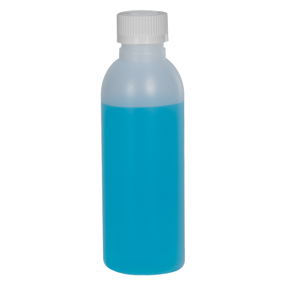 2 oz. Natural HDPE Cosmo Bottle with 20/410 White Ribbed CRC Cap with F217 Liner