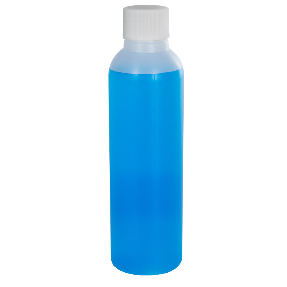 4 oz. Natural HDPE Cosmo Bottle with 20/410 White Ribbed Cap with F217 Liner