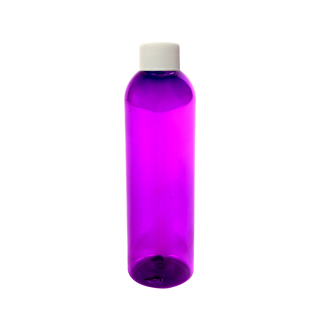 4 oz. Purple PET Cosmo Round Bottle with 20/410 White Ribbed Cap with F217 Liner