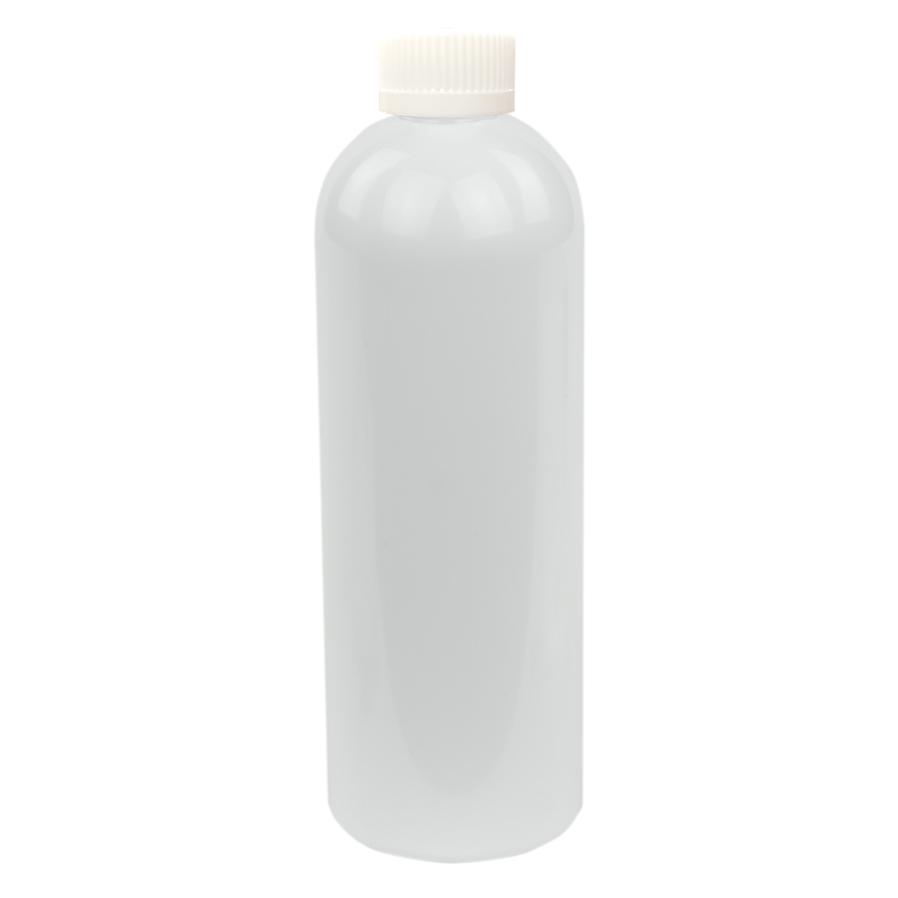 16 oz. White PET Cosmo Round Bottle with 24/410 White Ribbed CRC Cap with F217 Liner