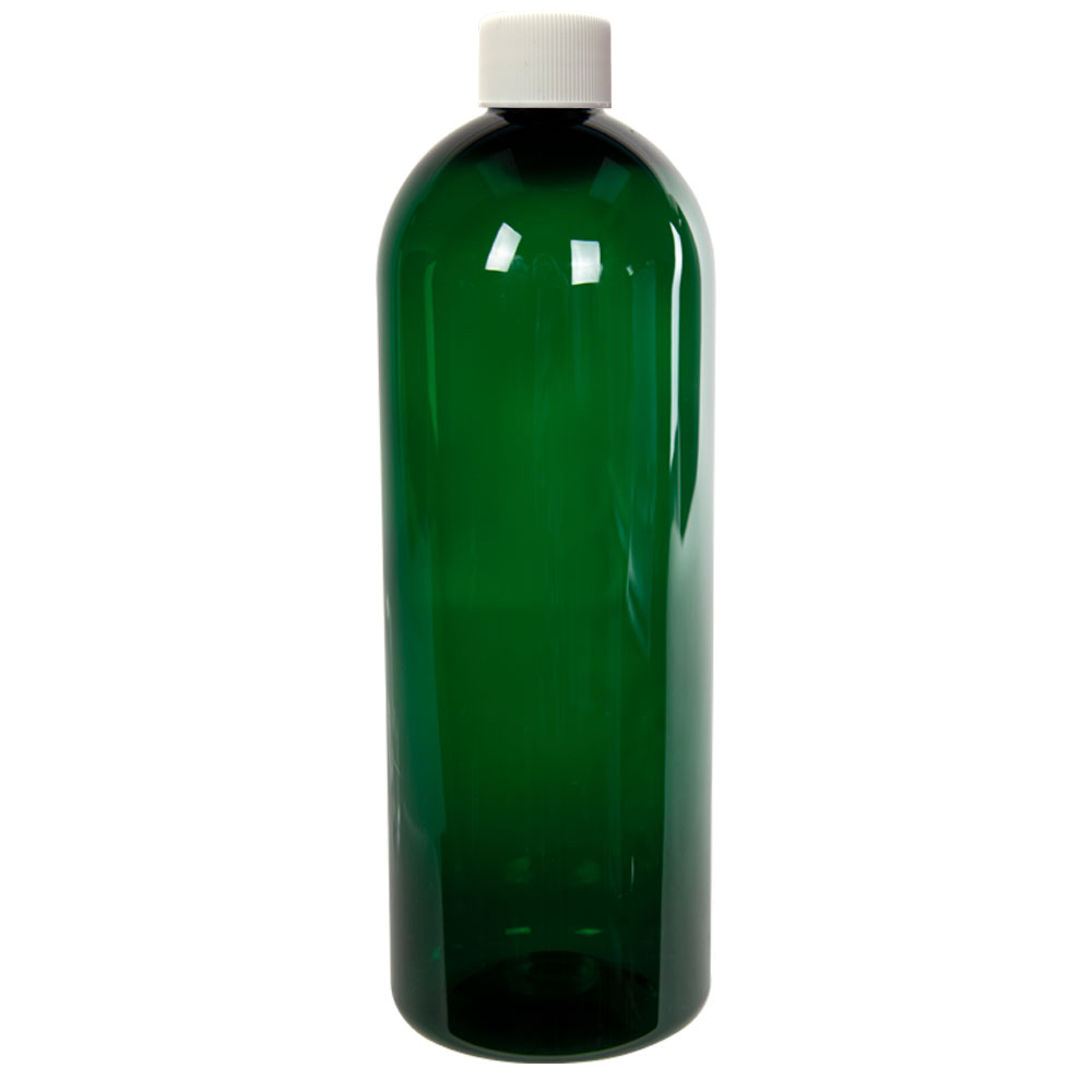 32 oz. Dark Green PET Cosmo Round Bottle with Plain 28/410 Cap with F217 Liner