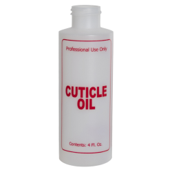 4 oz. Natural HDPE Cylinder Bottle with 24/410 Neck & Red "Cuticle Oil" Embossed (Caps Sold Separately)