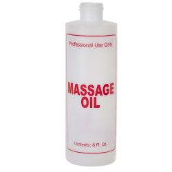 8 oz. Natural HDPE Cylinder Bottle with 24/410 Neck & Red "Massage Oil" Embossed (Caps Sold Separately)