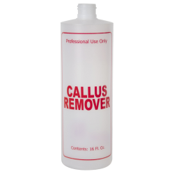 16 oz. Natural HDPE Cylinder Bottle with 24/410 Neck & Red "Callus Remover" Embossed (Caps Sold Separately)