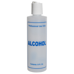 8 oz. Natural HDPE Cylinder Bottle with 24/410 White Disc Top Cap & Blue "Alcohol" Embossed