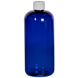 16 oz. Cobalt Blue PET Traditional Boston Round Bottle with 28/410 Plain Cap with F217 Liner