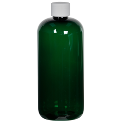 16 oz. Dark Green PET Traditional Boston Round Bottle with 28/410 Plain Cap with F217 Liner