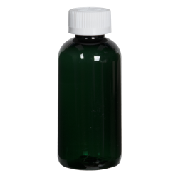 4 oz. Dark Green PET Traditional Boston Round Bottle with 24/410 White Ribbed CRC Cap with F217 Liner