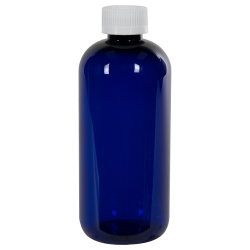 12 oz. Cobalt Blue PET Traditional Boston Round Bottle with 24/410 CRC Cap