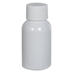 1 oz. White PET Squat Boston Round Bottle with 20/410 Plain Cap with F217 Liner