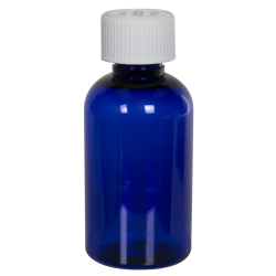 2 oz. Cobalt Blue PET Squat Boston Round Bottle with 20/410 CRC Cap with F217 Liner
