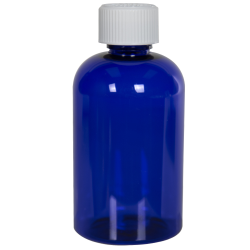 4 oz. Cobalt Blue PET Squat Boston Round Bottle with 20/410 CRC Cap with F217 Liner