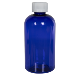 8 oz. Cobalt Blue PET Squat Boston Round Bottle with 24/410 CRC Cap with F217 Liner