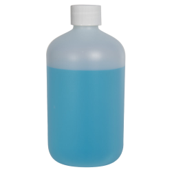 16 oz. Natural HDPE Boston Round Bottle with 28/410 White Ribbed Cap with F217 Liner