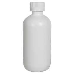8 oz. White HDPE Boston Round Bottle with 24/410 White Ribbed CRC Cap with F217 Liner