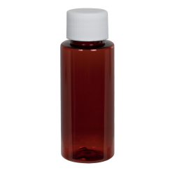 1 oz. Amber PET Cylindrical Bottle with 20/410 Plain Cap with F217 Liner