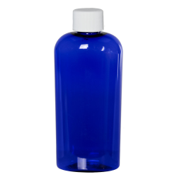 4 oz. Cobalt Blue PET Cosmo Oval Bottle with Plain 20/410 Cap with F217 Liner