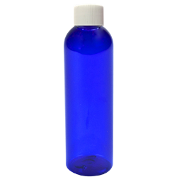 2 oz. Cobalt Blue PET Cosmo Round Bottle with 20/410 White Ribbed Cap with F217 Liner