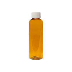 2 oz. Clarified Amber PET Cosmo Round Bottle with 20/410 White Ribbed Cap with F217 Liner