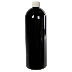 16 oz. Black PET Cosmo Round Bottle with Plain 24/410 Cap with F217 Liner