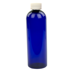 16 oz. Cobalt Blue PET Cosmo Round Bottle with CRC 24/410 Cap with F217 Liner