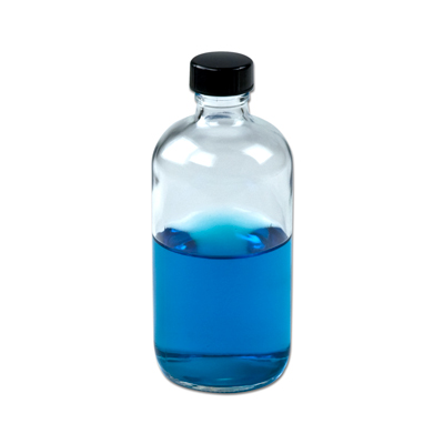 8 oz. Clear Boston Round Glass Bottle w/Black PolyCone Cap, 24mm 24-400