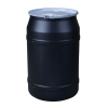 55 Gallon Black Straight-Sided Open Head Poly Drum with 2" & 3/4" Bungs Lid & Metal Lever-Locking Ring