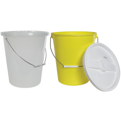 6 80 Oz Plastic Buckets &  Lids 2 ea Yellow Orange Red Mfg USA Lead Free Durable 