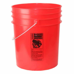 Premium Red 5 Gallon Round Bucket with Wire Bail & Plastic Grip