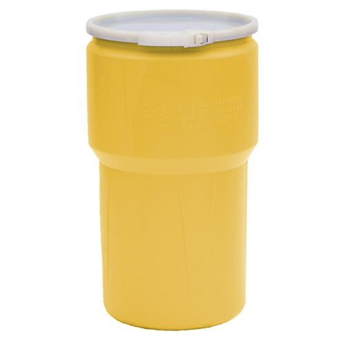 14 Gallon Yellow Open Head Poly Drum with Plastic Lever-Lock Ring