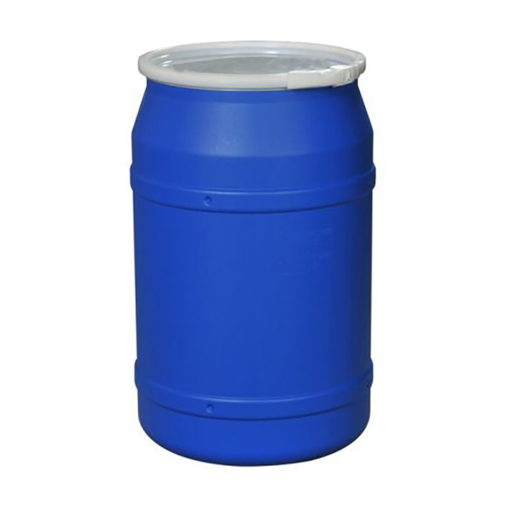 55 Gallon Blue Straight-Sided Open Head Poly Drum with Plain Lid & Plastic Lever-Locking Ring