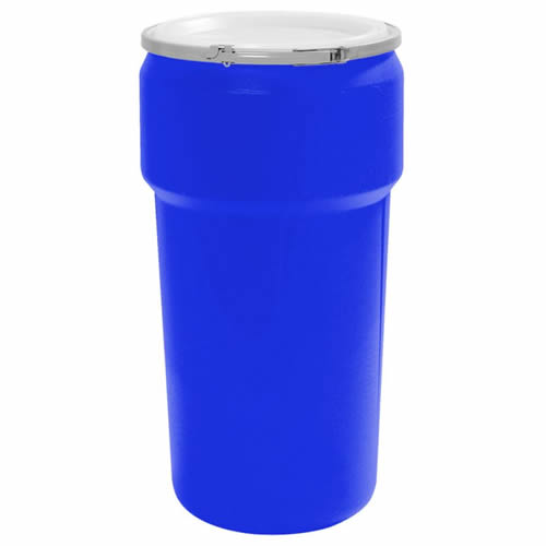 20 Gallon Blue Open Head Poly Drum with Metal Lever-Lock Ring