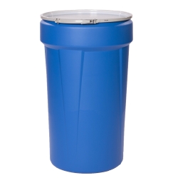 55 Gallon Blue Open Head Poly Drum with Metal Lever-Lock Ring