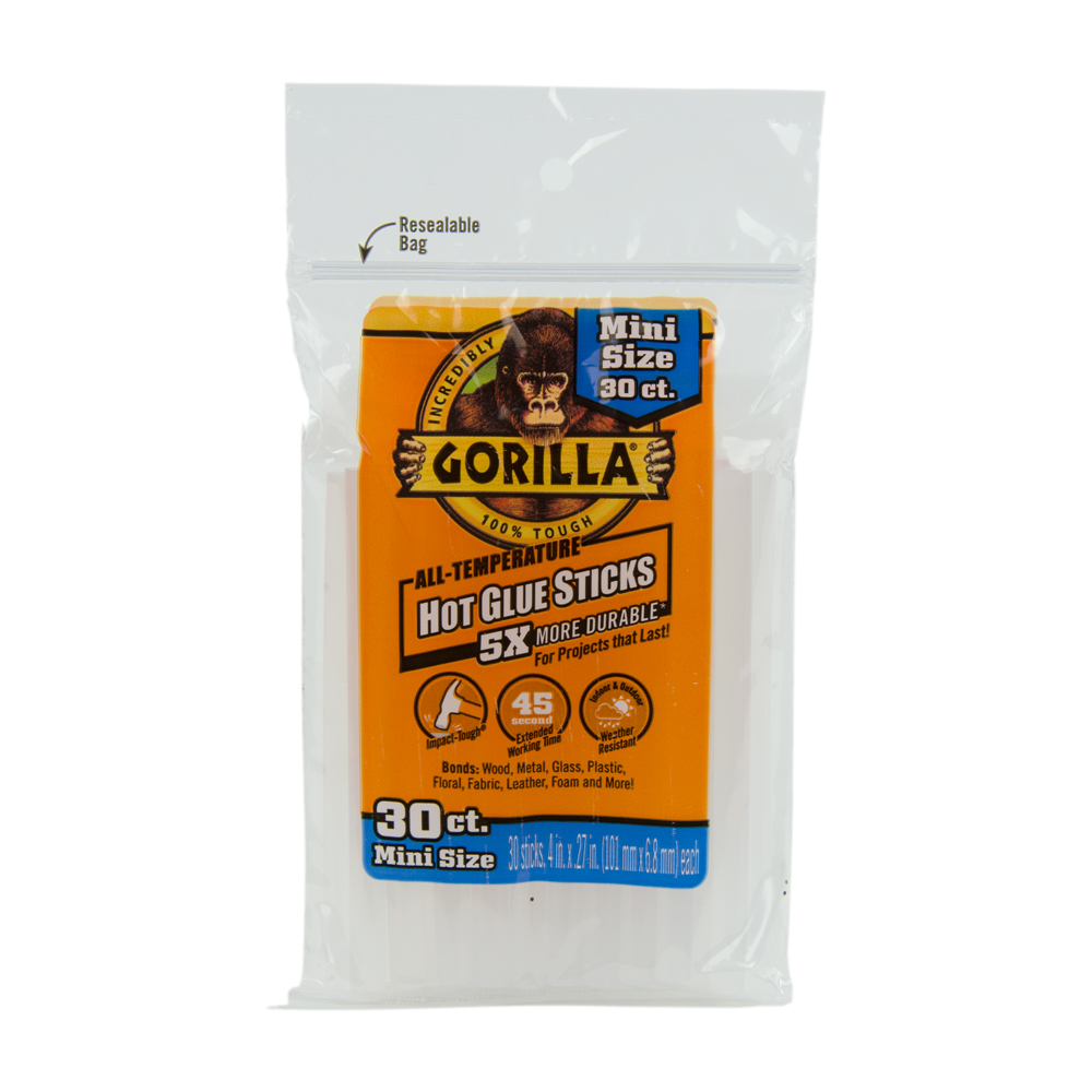 4" Mini Gorilla Hot Glue Sticks- Bag of 30