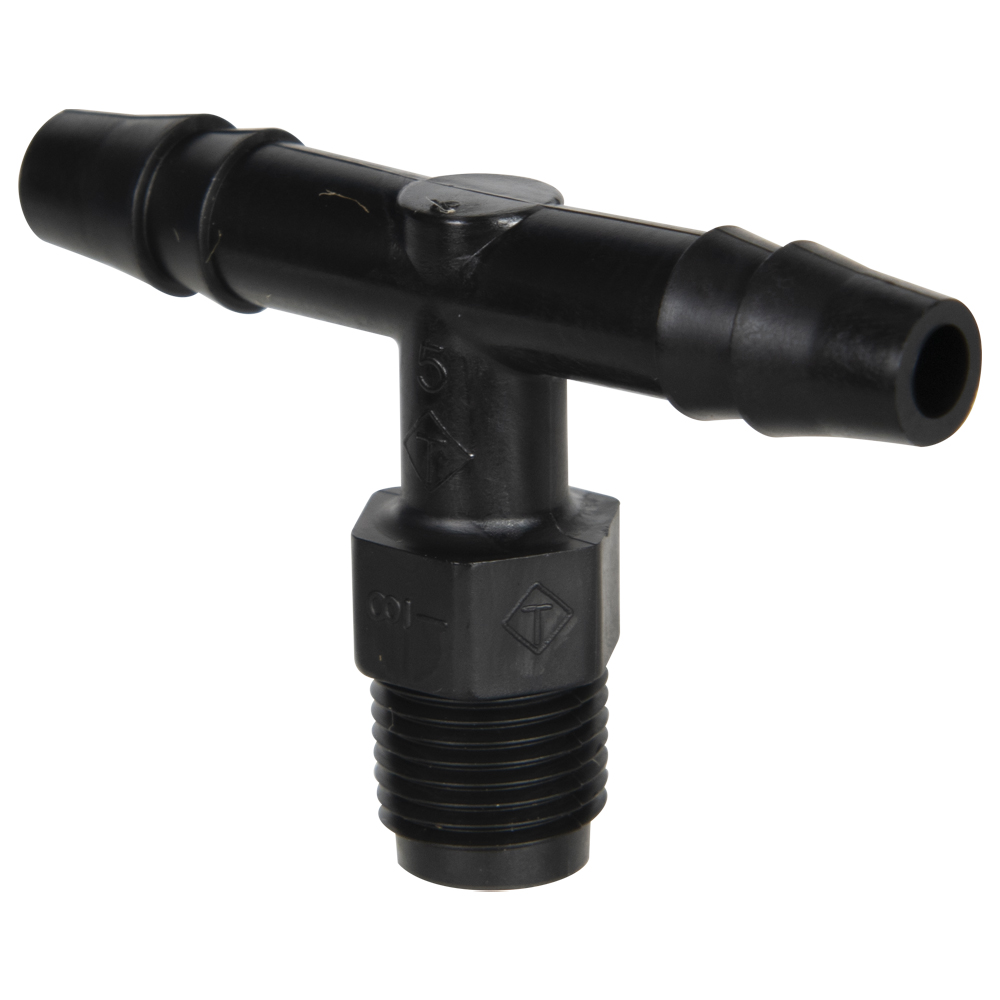1/8" NPT x 1/4" Hose ID x 1/4" Hose ID Black HDPE Tee      62057 