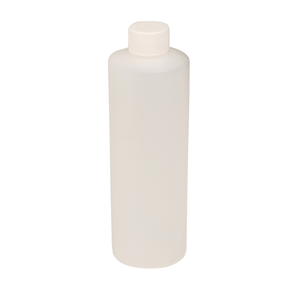 16 oz. Natural HDPE Cylindrical Sample Bottle with 28/410 White Ribbed Cap with F217 Liner