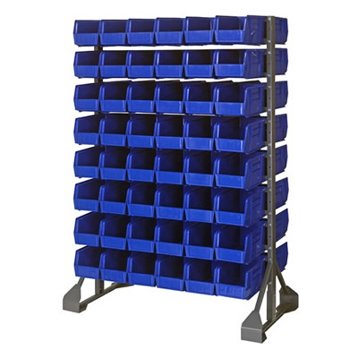 Double Sided Rack with 12 Rails & 24 Red Bins 14-3/4" L x 16-1/2" W x 7" Hgt.