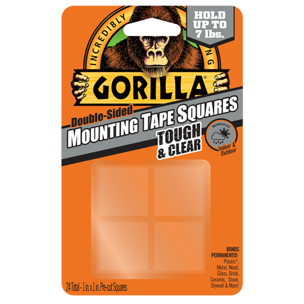 1" W x 1" L Pre-Cut Squares Gorilla Tough Clear Mounting Tape - Pack of 24