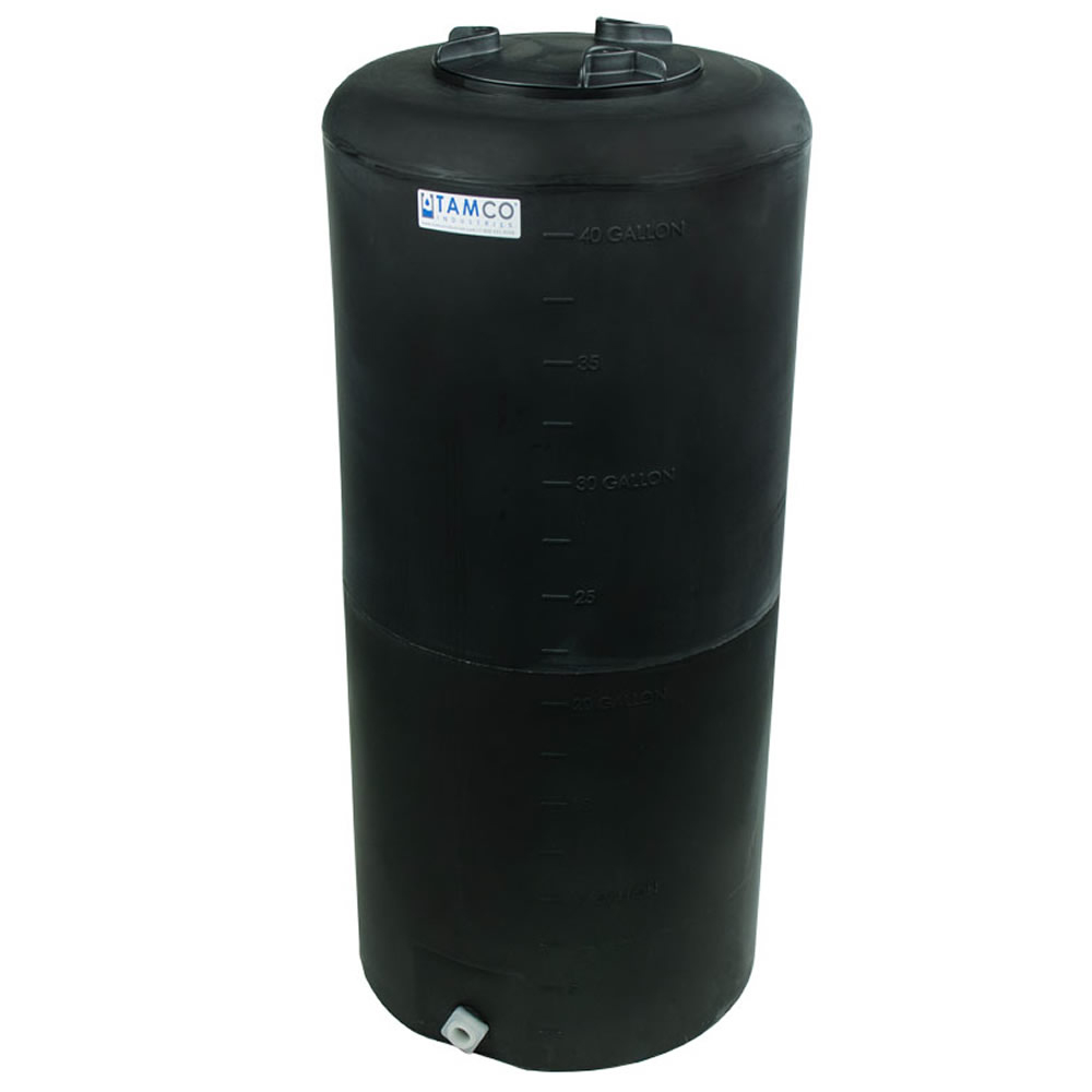 40 Gallon Tamco® Vertical Black PE Tank with 8" Lid & 3/4" Fitting - 19" Dia. x 41" High