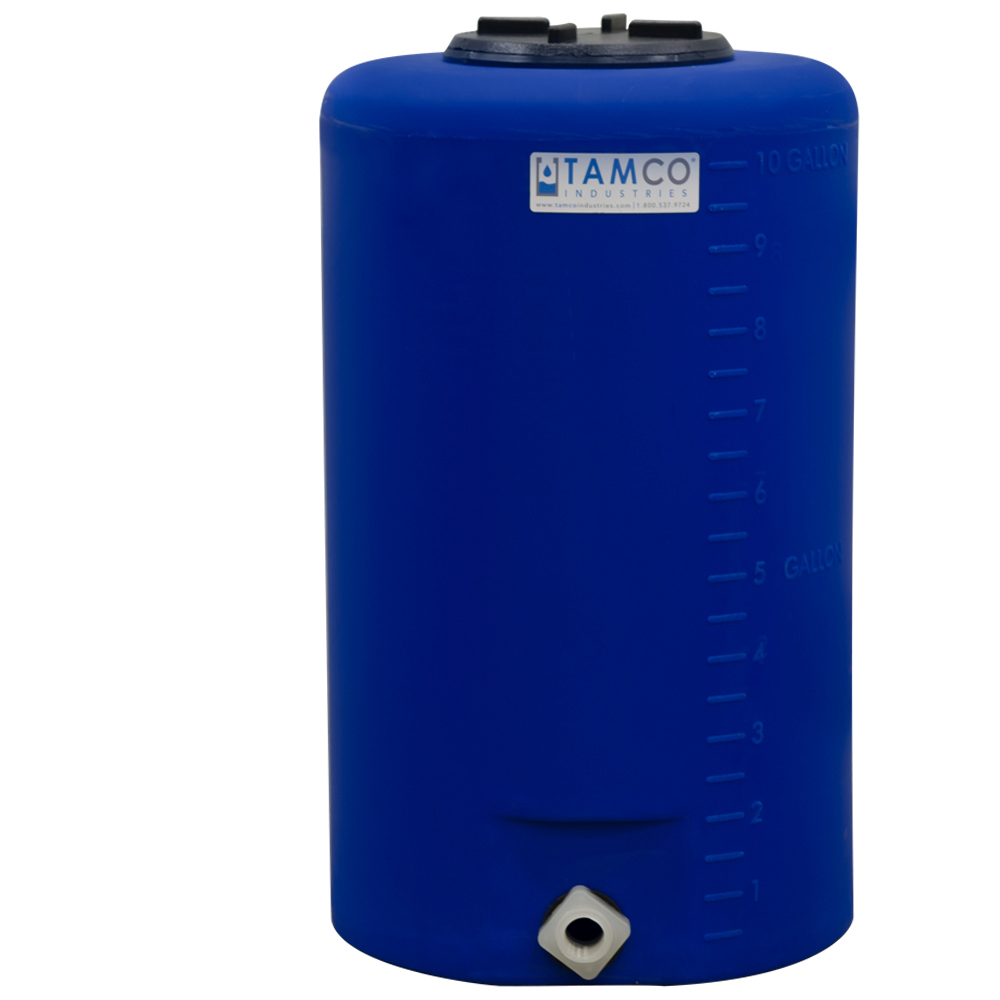 10 Gallon Tamco® Vertical Blue PE Tank with 5-1/2" Lid & 3/4" Fitting - 13" Dia. x 22" High