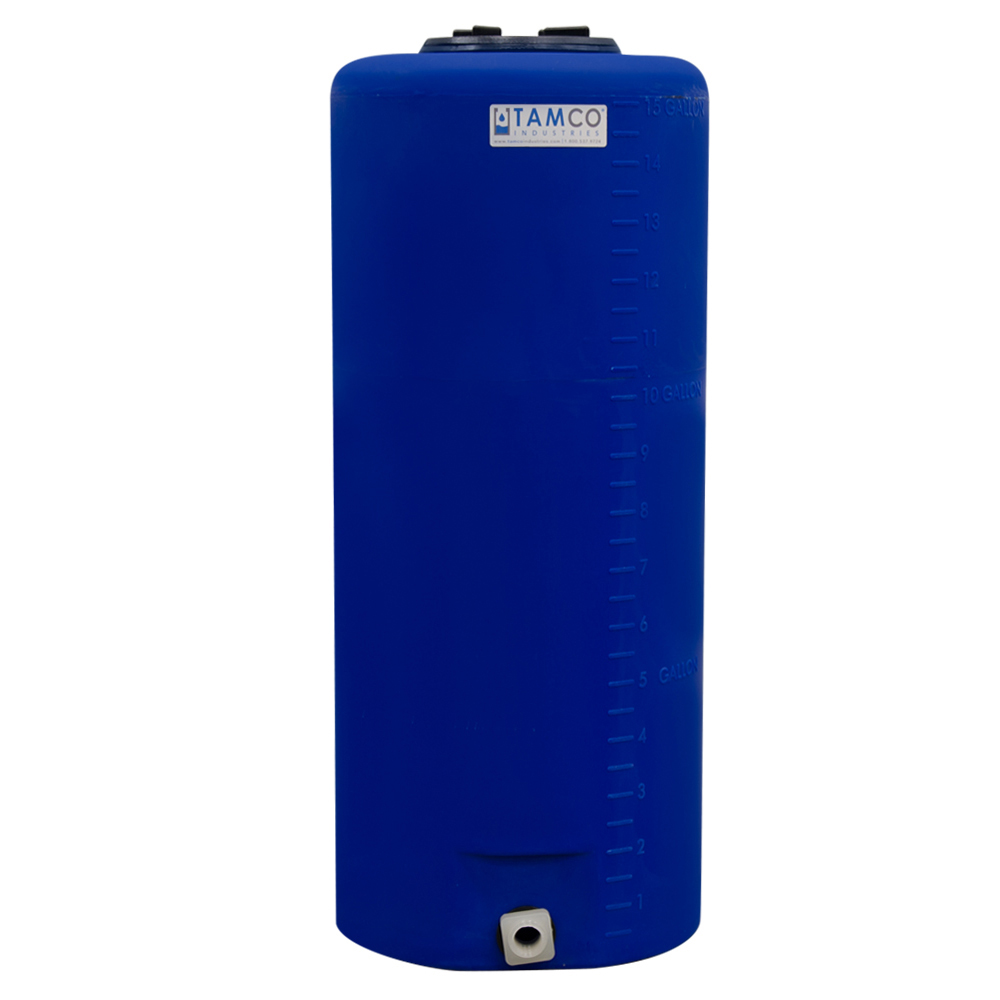 15 Gallon Tamco® Vertical Blue PE Tank with 5-1/2" Lid & 3/4" Fitting - 13" Dia. x 31" High