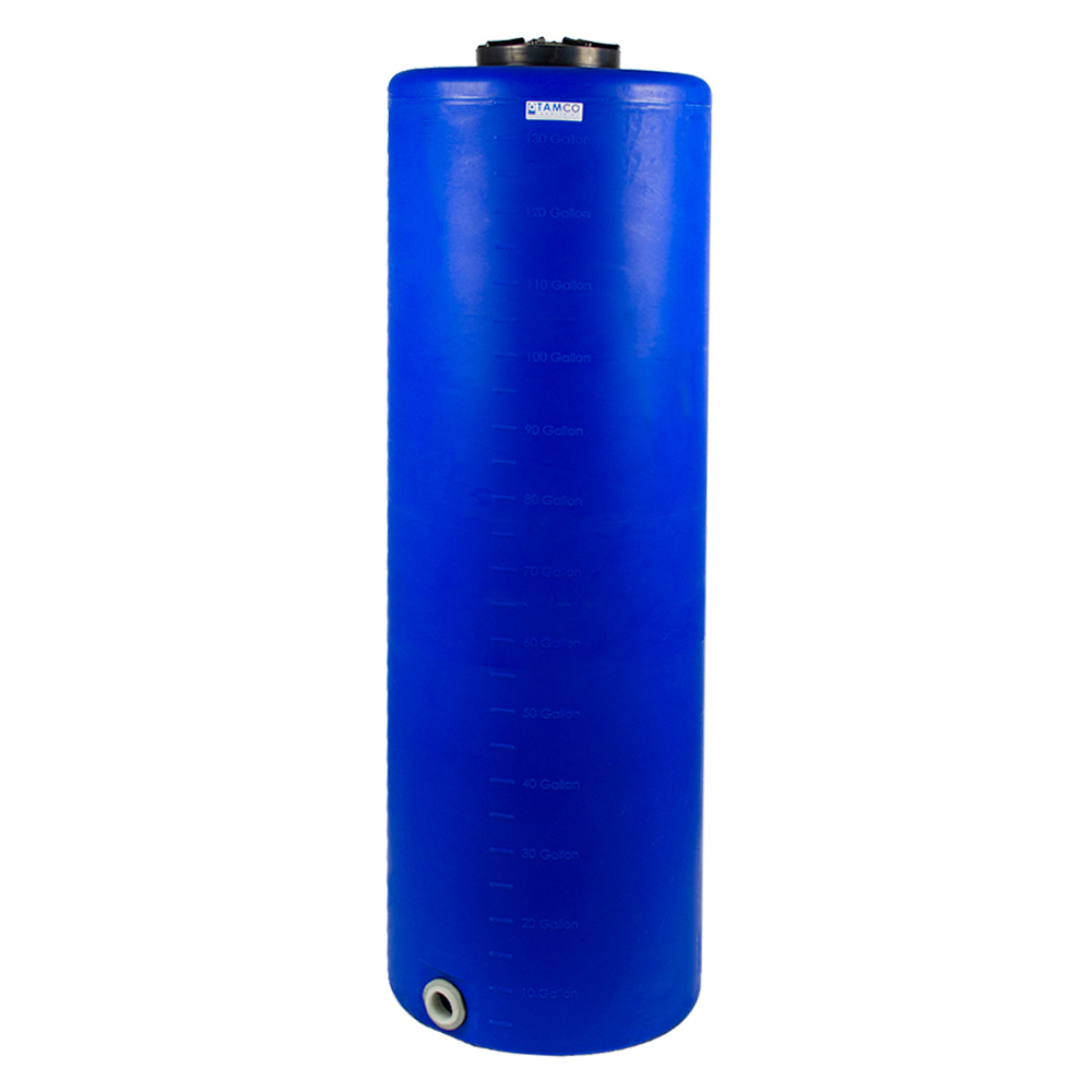 135 Gallon Tamco® Vertical Blue PE Tank with 12-1/2" Lid & 2" Fitting - 24" Dia. x 77" High