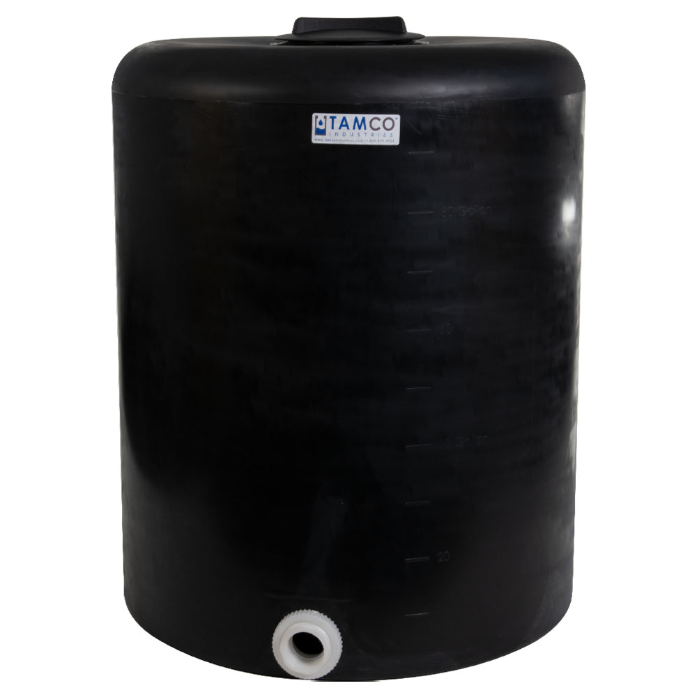 100 Gallon Tamco® Vertical Black PE Tank with 8" Lid & 2" Fitting - 30" Dia. x 36" High