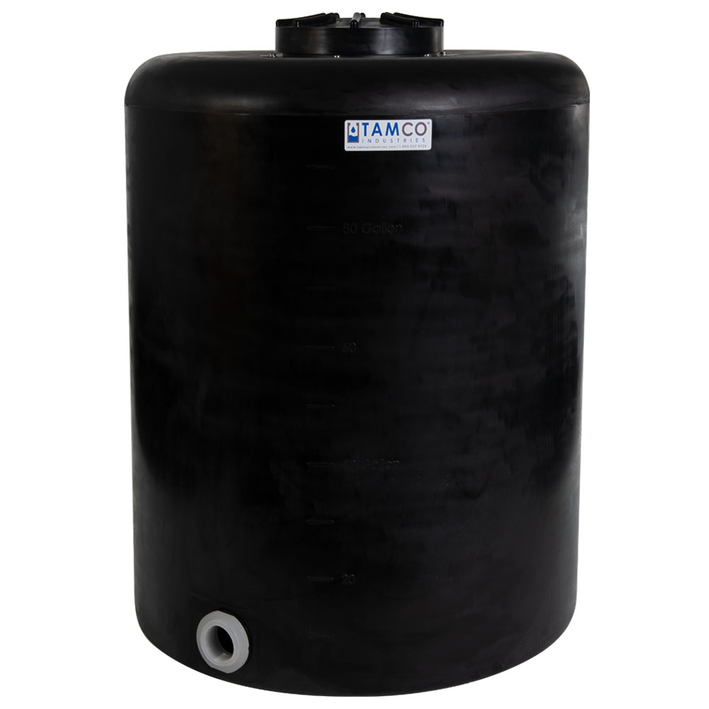 100 Gallon Tamco® Vertical Black PE Tank with 12-1/2" Lid & 2" Fitting - 30" Dia. x 39" High