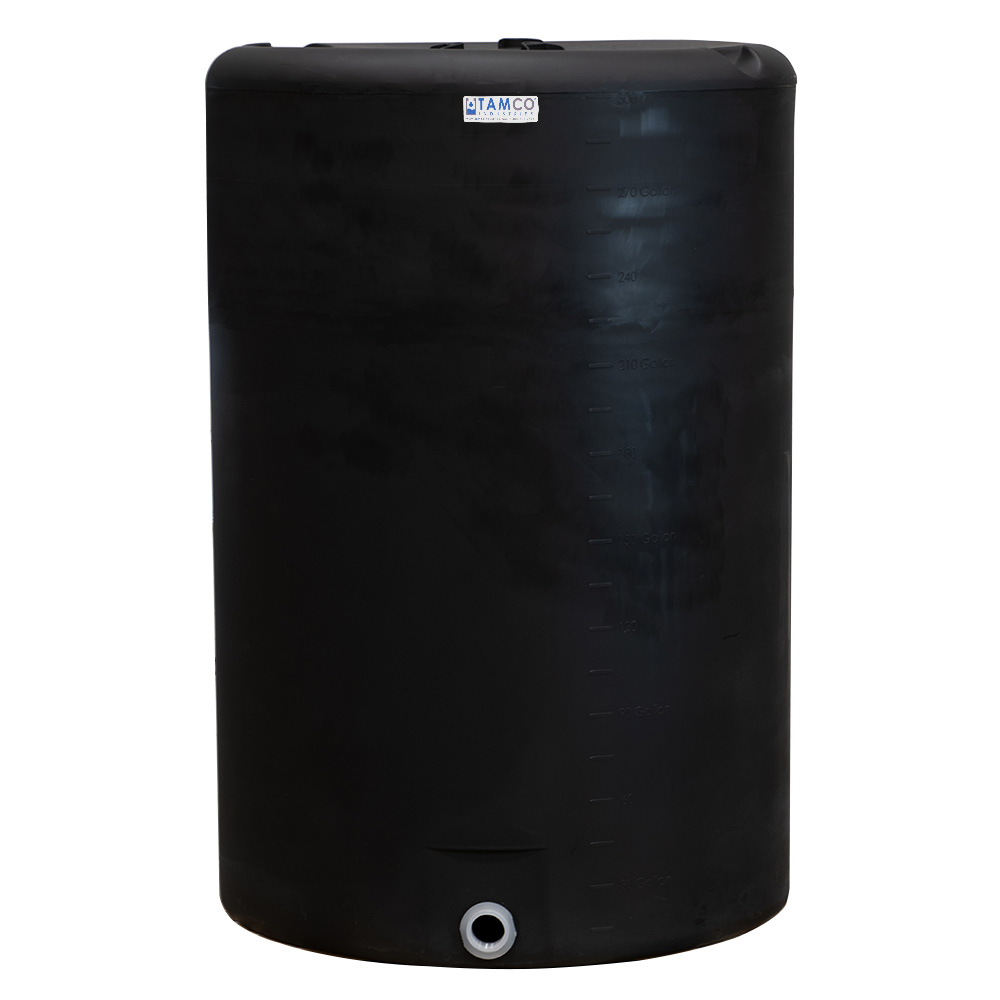 300 Gallon Tamco® Vertical Black PE Tank with 8" Lid & 2" Fitting - 40" Dia. x 61" High